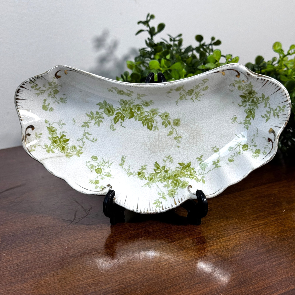 Antique Floral Bone Dish Alfred Meakin Royal Semi-Porcelain Ironstone Green